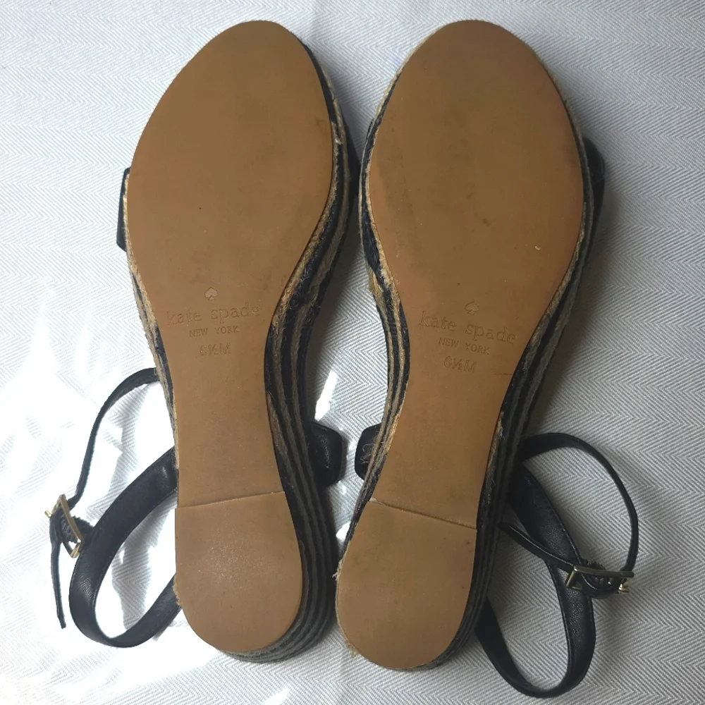 🌸Kate Spade Black and‎ Tan Espadrille Wedges 6.5